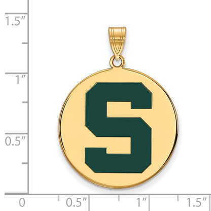 Gold Plated Sterling Silver Logoart Michigan State University Letter S Extra Large Enameled Disc Pendant