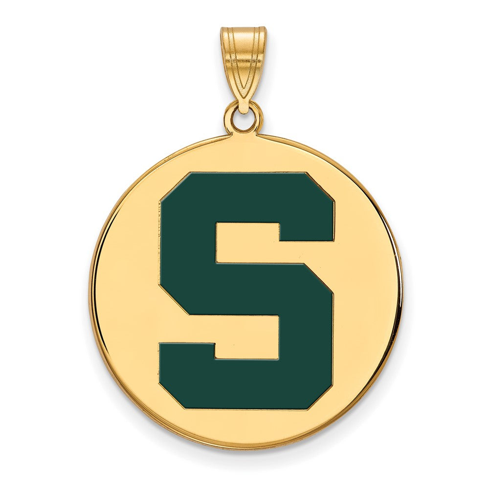 Gold Plated Sterling Silver Logoart Michigan State University Letter S Extra Large Enameled Disc Pendant