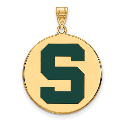 Gold Plated Sterling Silver Logoart Michigan State University Letter S Extra Large Enameled Disc Pendant