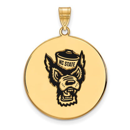Gold Plated Sterling Silver Logoart North Carolina State University Wolf Extra Large Enameled Disc Pendant