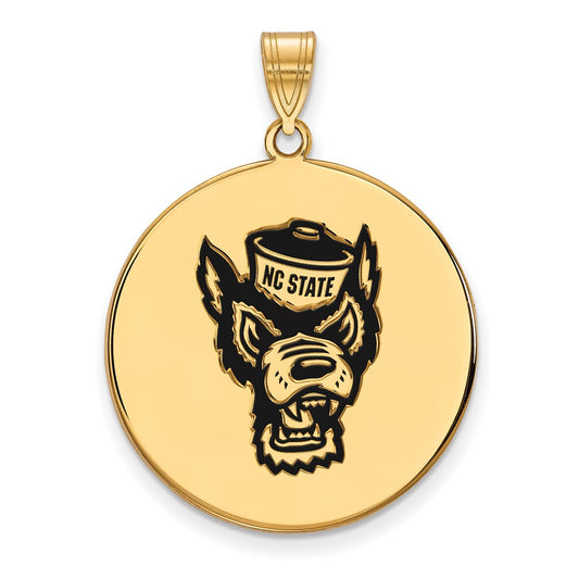 Gold Plated Sterling Silver Logoart North Carolina State University Wolf Extra Large Enameled Disc Pendant