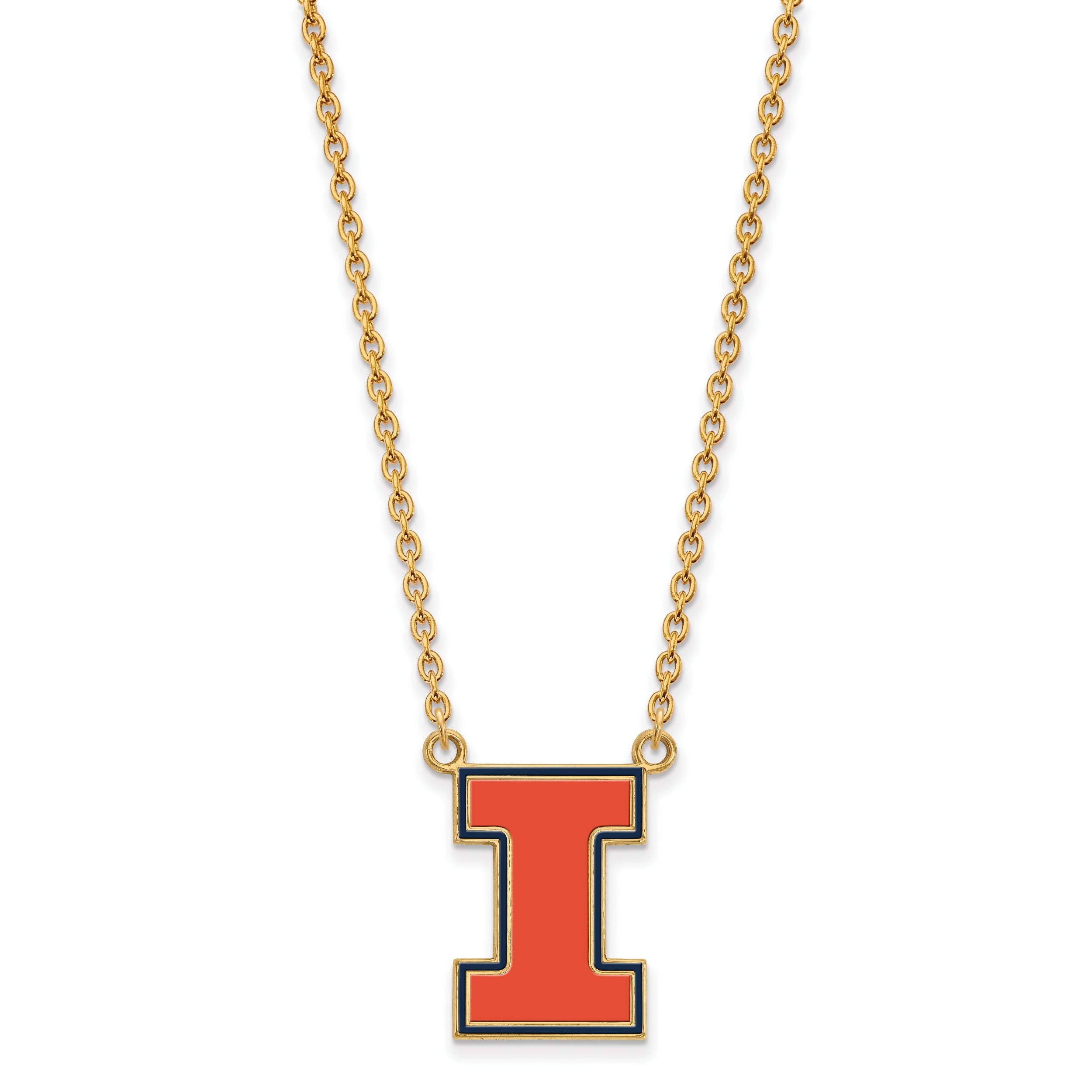 Gold Plated Sterling Silver Logoart University Of Illinois Letter I Large Enameled Pendant 18 Inch Necklace