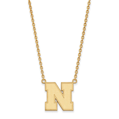 Gold Plated Sterling Silver Logoart University Of Nebraska Letter N Large Pendant 18 Inch Necklace