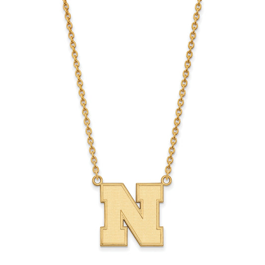 Gold Plated Sterling Silver Logoart University Of Nebraska Letter N Large Pendant 18 Inch Necklace