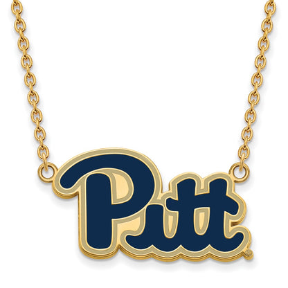 Gold Plated Sterling Silver Logoart University Of Pittsburgh Lg Enameled Pendant 18 Inch Necklace