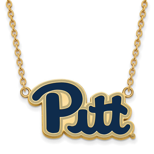 Gold Plated Sterling Silver Logoart University Of Pittsburgh Lg Enameled Pendant 18 Inch Necklace