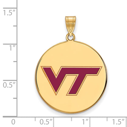 Gold Plated Sterling Silver Logoart Virginia Tech V T Extra Large Enameled Disc Pendant
