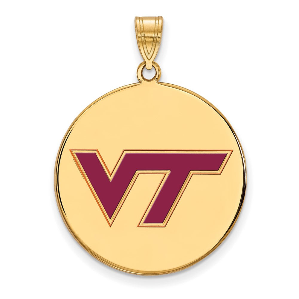 Gold Plated Sterling Silver Logoart Virginia Tech V T Extra Large Enameled Disc Pendant
