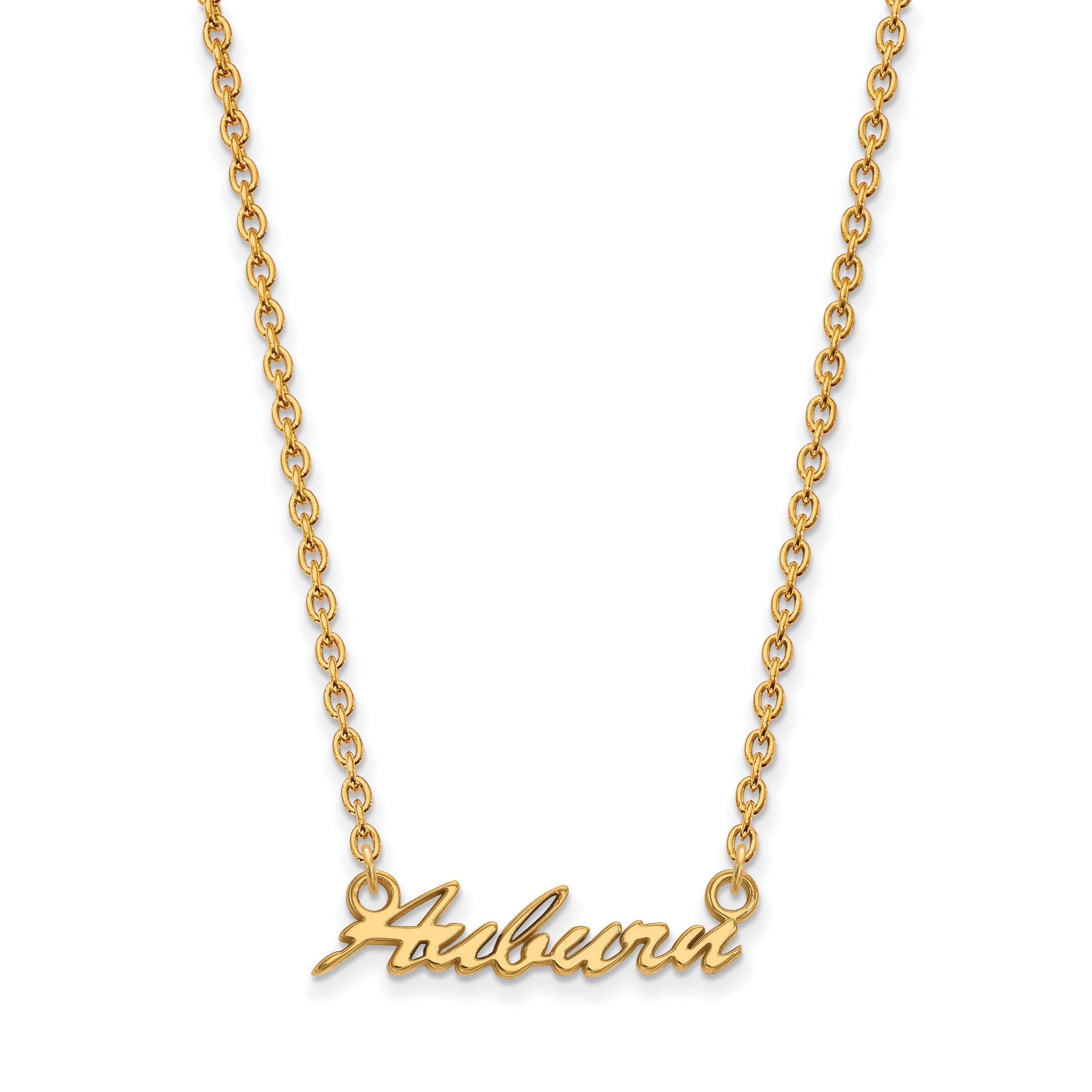 Gold Plated Sterling Silver Logoart Auburn University Medium Script Pendant 18 Inch Necklace