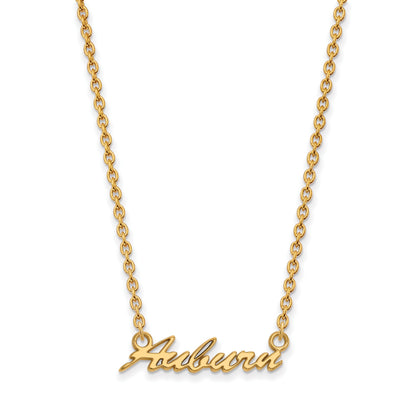 Gold Plated Sterling Silver Logoart Auburn University Medium Script Pendant 18 Inch Necklace