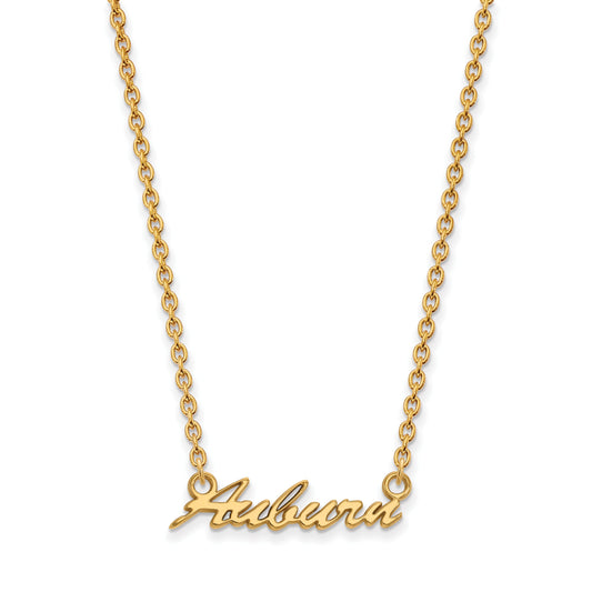 Gold Plated Sterling Silver Logoart Auburn University Medium Script Pendant 18 Inch Necklace