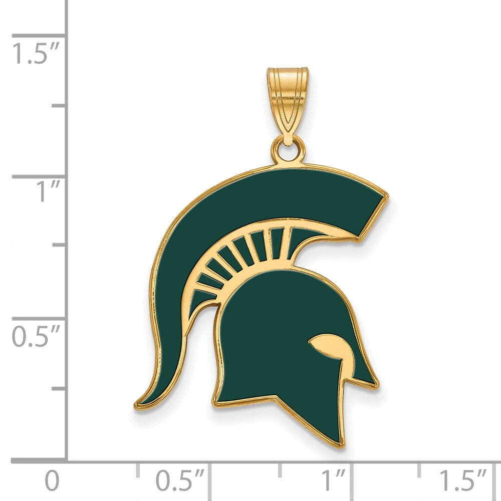 Gold Plated Sterling Silver Logoart Michigan State University Spartan Extra Large Enameled Pendant