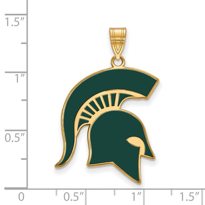 Gold Plated Sterling Silver Logoart Michigan State University Spartan Extra Large Enameled Pendant
