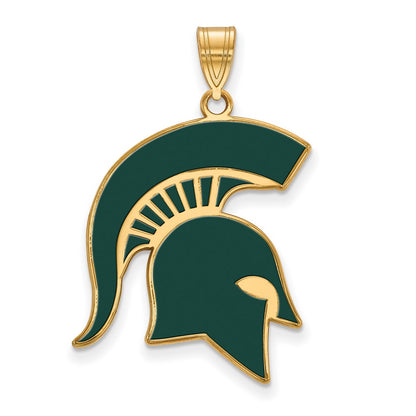 Gold Plated Sterling Silver Logoart Michigan State University Spartan Extra Large Enameled Pendant