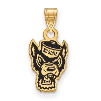 Gold Plated Sterling Silver Logoart North Carolina State University Wolf Small Enameled Pendant