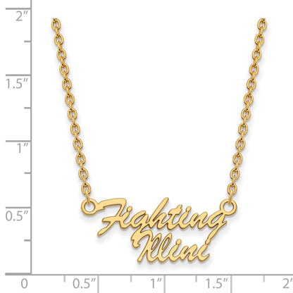 Gold Plated Sterling Silver Logoart University Of Illinois Fighting Illini Script 18 Inch Necklace