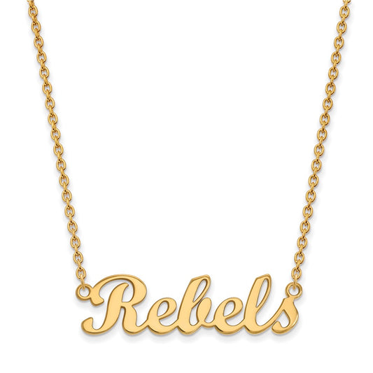 10K Yellow Gold Logoart University Of Mississippi Rebels Script Bar 18 Inch Necklace