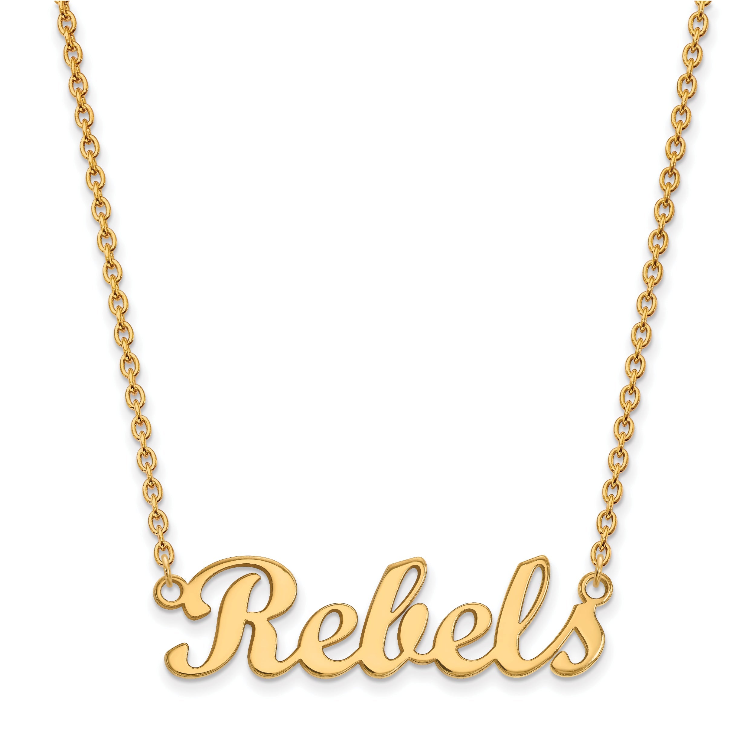 14K Yellow Gold Logoart University Of Mississippi Rebels Script Bar 18 Inch Necklace