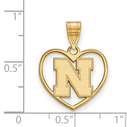 Gold Plated Sterling Silver Logoart University Of Nebraska Letter N Heart Pendant