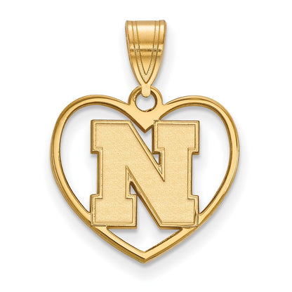 Gold Plated Sterling Silver Logoart University Of Nebraska Letter N Heart Pendant