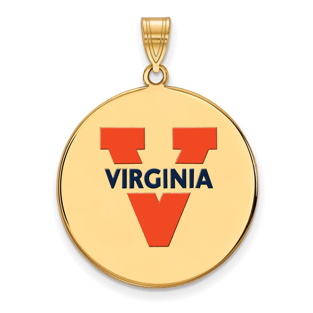 Gold Plated Sterling Silver Logoart University Of Virginia Extra Large Enameled Disc Pendant