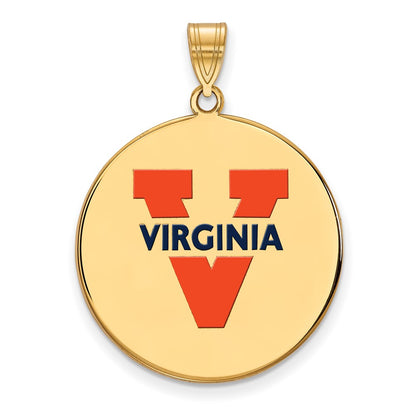 Gold Plated Sterling Silver Logoart University Of Virginia Extra Large Enameled Disc Pendant
