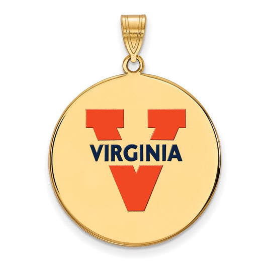 Gold Plated Sterling Silver Logoart University Of Virginia Extra Large Enameled Disc Pendant