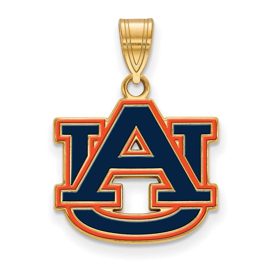 Gold Plated Sterling Silver Logoart Auburn University A U Medium Enameled Pendant