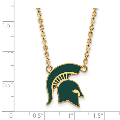 Gold Plated Sterling Silver Logoart Michigan State University Spartan Large Enameled Pendant 18 Inch Necklace