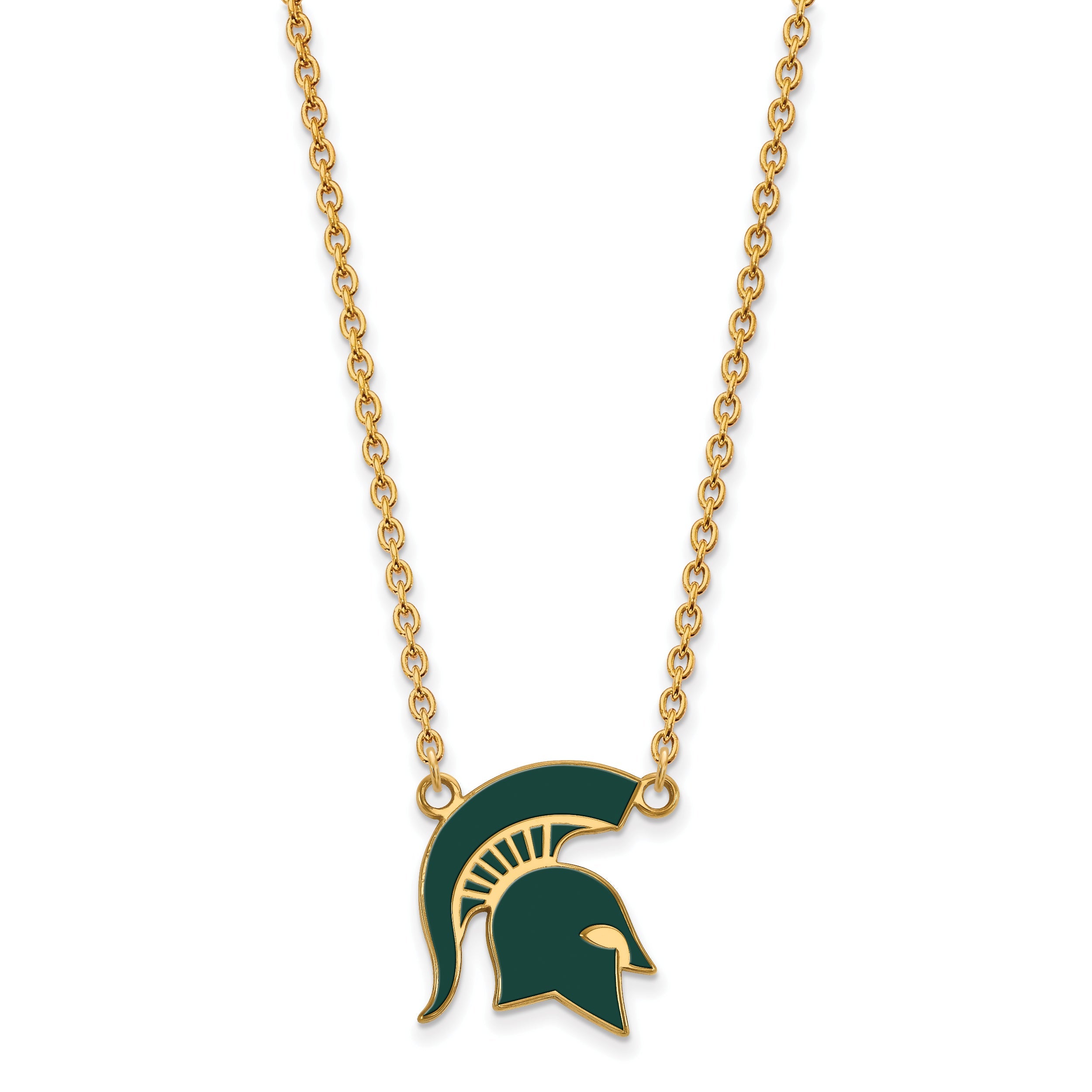 Gold Plated Sterling Silver Logoart Michigan State University Spartan Large Enameled Pendant 18 Inch Necklace