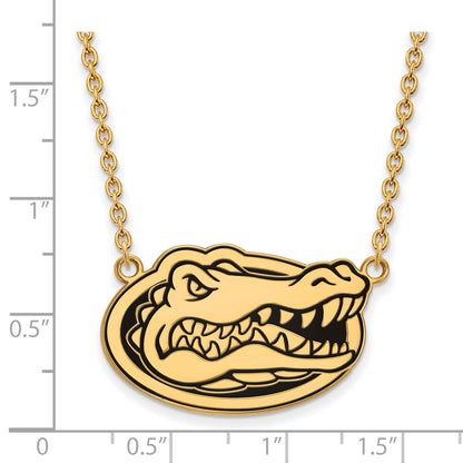 Gold Plated Sterling Silver Logoart University Of Florida Gator Large Enameled Pendant 18 Inch Necklace