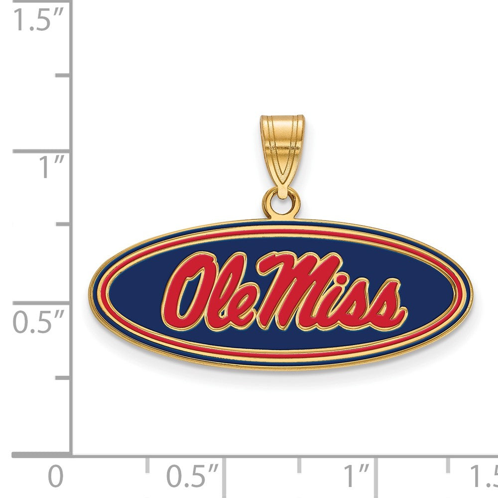Gold Plated Sterling Silver Logoart University Of Mississippi Ole Miss Medium Oval Enameled Pendant