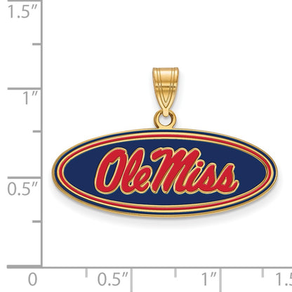 Gold Plated Sterling Silver Logoart University Of Mississippi Ole Miss Medium Oval Enameled Pendant