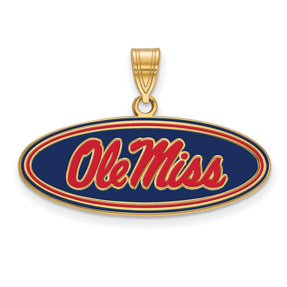 Gold Plated Sterling Silver Logoart University Of Mississippi Ole Miss Medium Oval Enameled Pendant