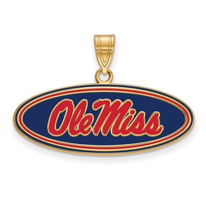 Gold Plated Sterling Silver Logoart University Of Mississippi Ole Miss Medium Oval Enameled Pendant