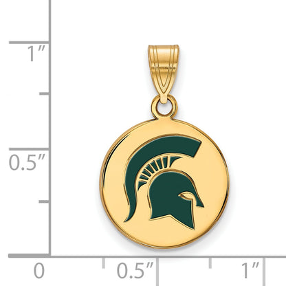 Gold Plated Sterling Silver Logoart Michigan State University Spartan Medium Enameled Disc Pendant