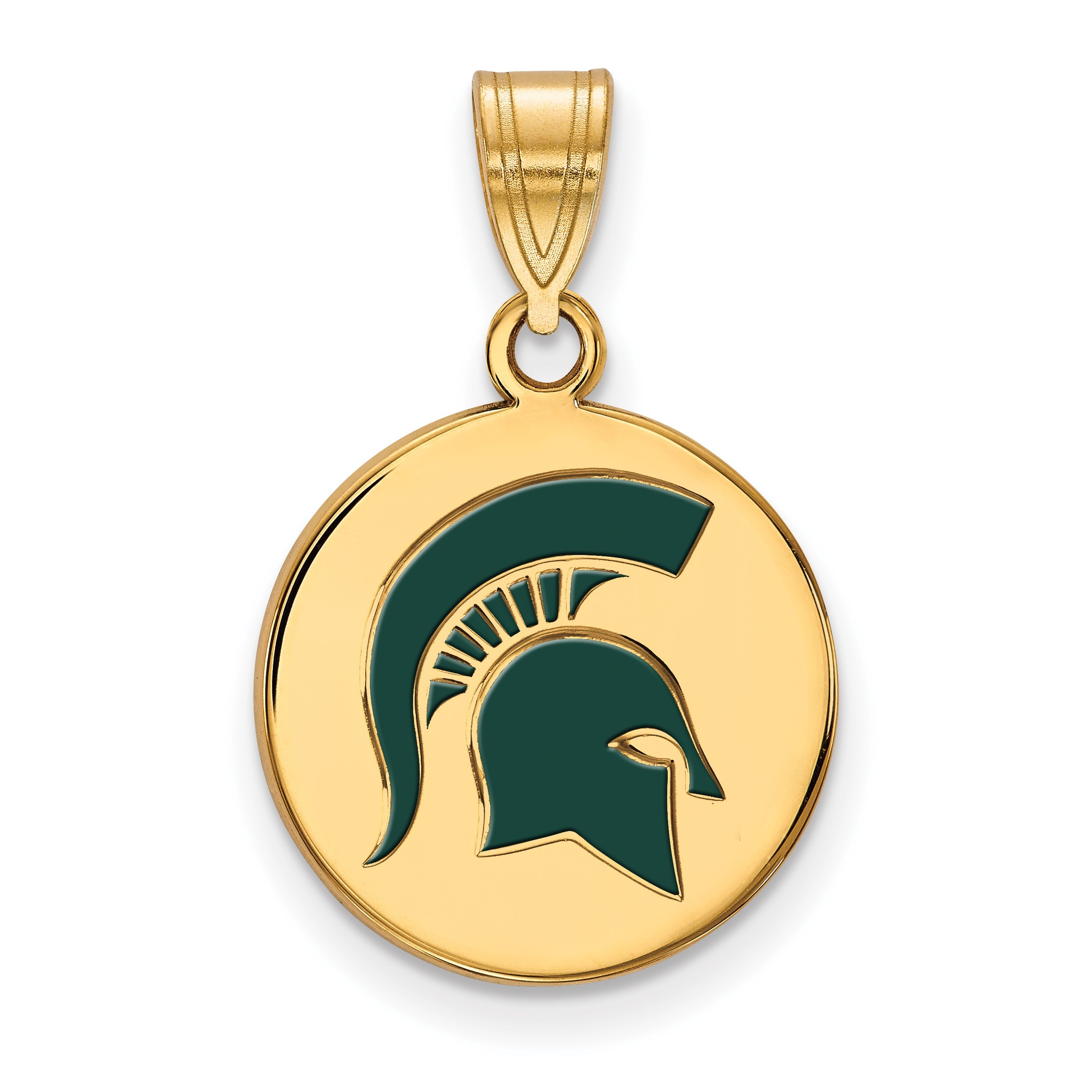 Gold Plated Sterling Silver Logoart Michigan State University Spartan Medium Enameled Disc Pendant