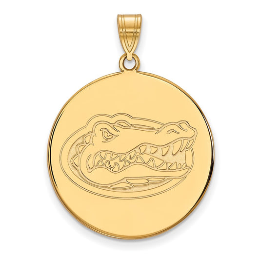 Gold Plated Sterling Silver Logoart University Of Florida Gator Extra Large Disc Pendant