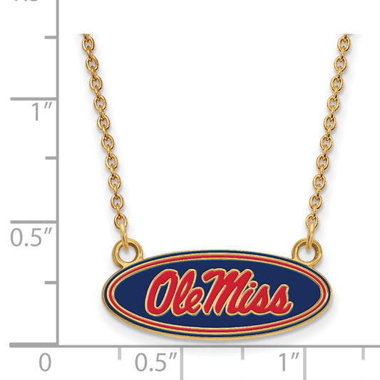 Gold Plated Sterling Silver Logoart University Of Mississippi Ole Miss Small Enameled Oval Pendant 18 Inch Necklace