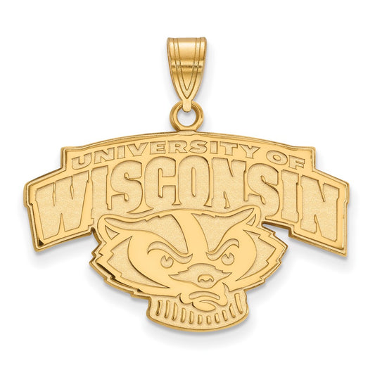 Gold Plated Sterling Silver Logoart University Of Wisconsin Large Pendant