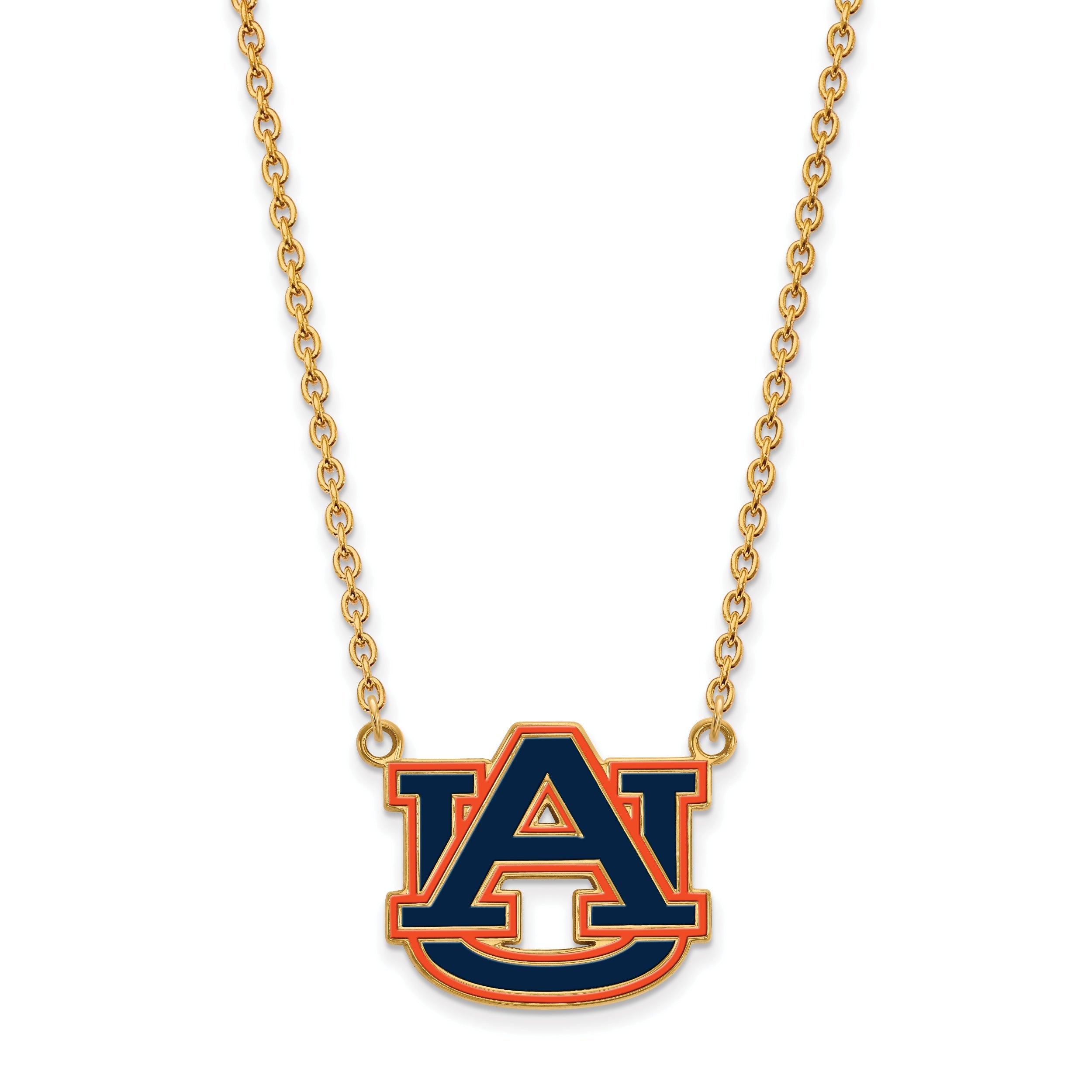 Gold Plated Sterling Silver Logoart Auburn University Large Enameled Pendant 18 Inch Necklace