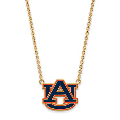 Gold Plated Sterling Silver Logoart Auburn University Large Enameled Pendant 18 Inch Necklace