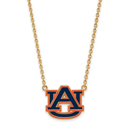 Gold Plated Sterling Silver Logoart Auburn University Large Enameled Pendant 18 Inch Necklace