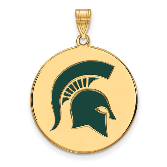 Gold Plated Sterling Silver Logoart Michigan State University Spartan Extra Large Enameled Disc Pendant
