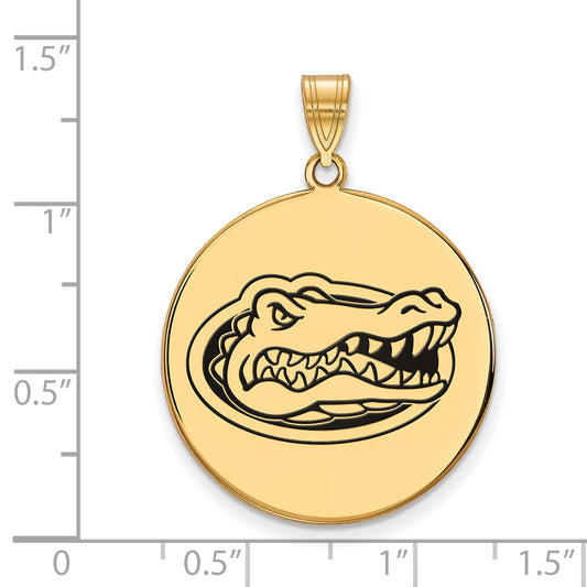 Gold Plated Sterling Silver Logoart University Of Florida Gator Extra Large Enameled Disc Pendant
