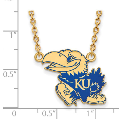 Gold Plated Sterling Silver Logoart University Of Kansas Jayhawk Large Enameled Pendant 18 Inch Necklace