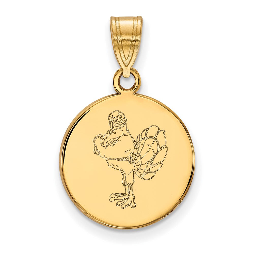 Gold Plated Sterling Silver Logoart Virginia Tech Hokiebird Medium Disc Pendant