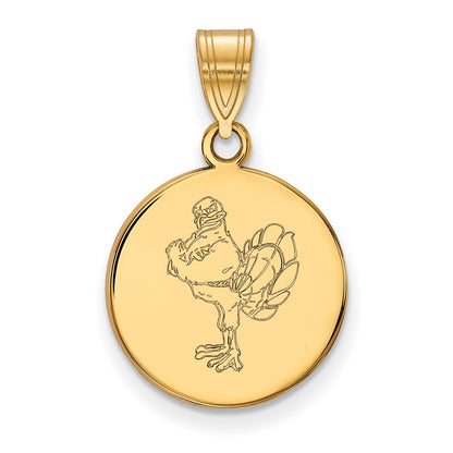 Gold Plated Sterling Silver Logoart Virginia Tech Hokiebird Medium Disc Pendant
