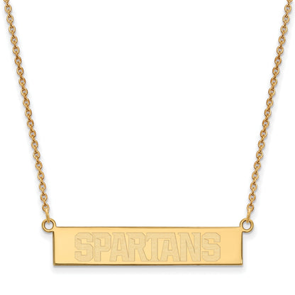 Gold Plated Sterling Silver Logoart Michigan State University Spartans Small Bar 18 Inch Necklace