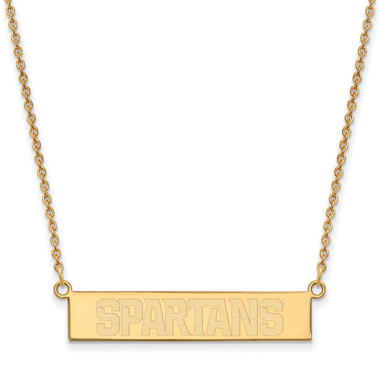 Gold Plated Sterling Silver Logoart Michigan State University Spartans Small Bar 18 Inch Necklace